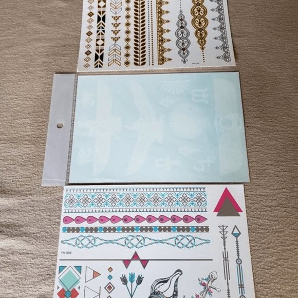 3 sheets Golden White Temporary Tattoo - Picture 2 of 15